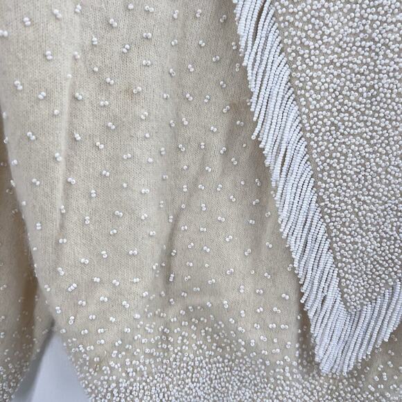 Vintage Gene Shelly's Cream Beaded Fringe Cardigan Sweater Womens Medium - Picture 11 of 16